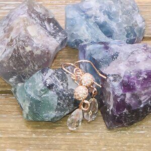 Crystal and Rose Gold Pave Drop Earrings